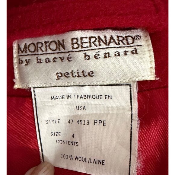 Vintage Morton Bernard Harve Women's Red Wool Trench Coat Black Size 4P FLAWS - Picture 7 of 12